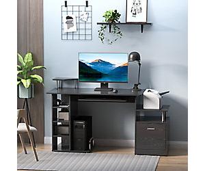 HOMCOM Computer Desk Rectangular Black Oak Pedestal 1 Drawer 2 Pedestals 600 (W) x 1,520 (D) x 880 (H) mm MDF (Medium-Density Fibreboard)