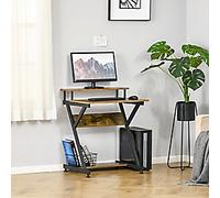 HOMCOM Computer Desk Rustic Brown Oak T-Foot 600 (W) x 700 (D) x 855 (H) mm MDF (Medium-Density Fibreboard), Steel