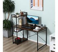 Computer Desk Laptop Table w/4-tier Bookshelf Metal Frame HOMCOM Brown One Size