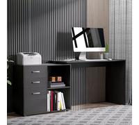Zennor Compact L-Shaped Rotating Computer Desk with Drawers, Shelf & File Cabinet - White/Black, Black