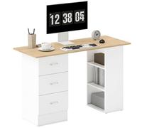HOMCOM 3 Drawer 3 Shelf Computer Desk Natural - Size: 72 x 49 x 120cm - Brown - Wilko