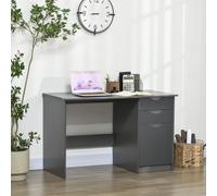 HOMCOM High Gloss Computer Desk with Drawers, Modern Writing Workstation with Storage Cabinet, PC Study Table for Home, Office, Study, Grey Aosom UK