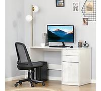 HOMCOM Computer Desk White Rubberwood 2 Drawers 1 Pedestal 600 (W) x 1,200 (D) x 760 (H) mm Particle Board
