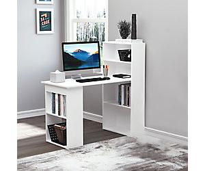 HOMCOM Computer Desk White Rubberwood Base panel 550 (W) x 1,200 (D) x 1,200 (H) mm Particle Board