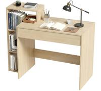 HOMCOM Desk with Storage, Computer Desk with 3 Open Shelves and Drawer, Workstation, Computer Table, Natural