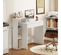 HOMCOM Computer Desk With 3 Open Shelves And Drawer, White, White