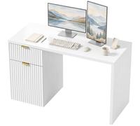 HOMCOM Computer Desk with Drawer, 120 cm Reversible Office Desk, Cabinet, Adjustable Shelf, Thick Top, White