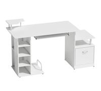 HOMCOM Computer Desk with Drawer Shelves CPU Storage Rack White