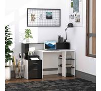 HOMCOM Computer Desk PC Table Modern Home Office Writing Workstation Furniture Printer Shelf Rack w/ Storage Drawer & Shelves (Black and white)