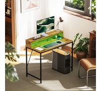 Homcom Computer Desk With Led Lights, Study Table With Shelf, Rustic Brown Brown