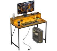 Computer Desk with LED Lights, Study Table with Shelf, Rustic Brown HOMCOM Brown One Size