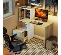Homcom Computer Desk With Lockable File Drawers, Oak Wood Effect In Natural Natural