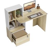 Homcom Computer Desk With Lockable File Drawers, Oak Wood Effect
