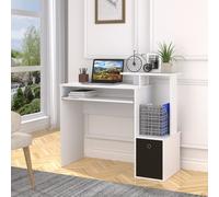 HOMCOM Computer Desk With Sliding Keyboard Tray Storage Drawer White, White