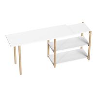 HOMCOM Computer Desk with Storage Shelves Modern Writing Desk Bamboo Frame for Home Office 150 cm White and Oak