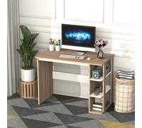 HOMCOM Computer Desk, Writing Desk with 3-Tier Storage Shelf, Work Table for Home Office, Study, Living Room, Oak and White