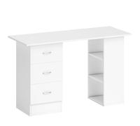 HOMCOM Computer Desk, Writing Table, PC Workstation with 3 Storage Shelves and Drawers, Silver Handle, for Home Office, White
