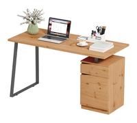 Homcom Computer Desk, Writing Table With Cabinet And Drawer, Natural Natural