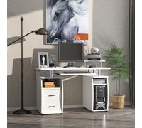HOMCOM Computer Office Desk Table Workstation w/ Keyboard Tray, Drawer, White