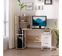 Zennor Decorah Workstation Desk with Drawers & Shelves - Oak/White, White