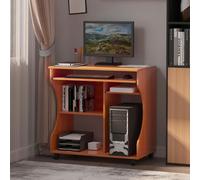 Zennor Wheeled Compact Desk - Cherry Wood, Brown