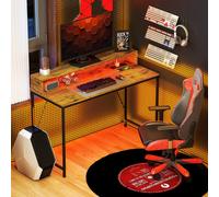 Homcom Computer Table With Led Lights, Gaming Desk With Shelf, Rustic Brown