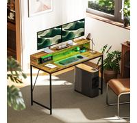 HOMCOM Computer Desk with LED Lights - Study Table with Shelf - Rustic Brown | TJ Hughes