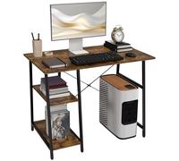 HOMCOM Computer Table Wor Desk with Shelves & Steel Frame, Rustic Brown, Brown