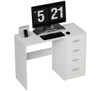 Homcom Computer Writing Desk, Study Table With 4 Drawers In White White