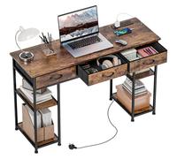 Computer Writing Desk with Power Outlets, Drawers, Shelves, Brown HOMCOM Brown One Size