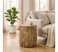 HOMCOM Tree Stump Side Table Round Concrete End Table Natural Wood Effect