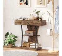 HOMCOM Console Table Hallway Table with Storage Shelves, Rustic Brown - Console Table - Rustic brown finish - 1