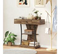 HOMCOM Console Table Hallway Table with Storage Shelves, Rustic Brown - Console Table - Rustic brown finish - 1