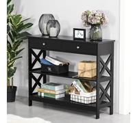 HOMCOM Console Table With Open Top X Support Black, Black