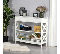 Homcom Console Table Side Desk Shelves Drawers Open Top X Support Hallway White