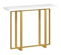 HOMCOM Console Table with Faux Marble Top, 100 cm Narrow Entryway Table with Anti-tipping Device, Steel Frame, White