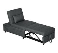 HOMCOM Convertible Chair Bed with Padding Seat, 4-in-1 Multi-Functional Sleeper Sofa Bed, Recliner with Adjustable Backrest, Side Pocket, Wheels and Pillow, for Living Room Grey