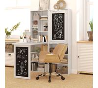 HOMCOM Fold-out Convertible Writing Desk Wall Mount Cabinet with Blackboard and Side Shelf Multi-Function Home Office Workstation, White
