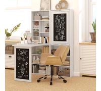 HOMCOM Fold-out Convertible Writing Desk Wall Mount Cabinet with Blackboard and Side Shelf Multi-Function Home Office Workstation, White