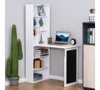 HOMCOM Fold-out Convertible Writing Desk Wall Mount Cabinet with Blackboard and Side Shelf Multi-Function Home Office Workstation, White
