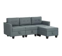 HOMCOM Convertible Modular Sectional Sofa w/ Storage Wood Frame Dark Grey