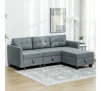 Homcom Convertible Modular Sectional Sofa W/ Storage Wood Frame Dark Grey Dark Grey
