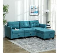 Homcom Convertible Modular Sectional Sofa W/ Storage Wood Frame Light Blue