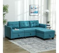 HOMCOM Convertible Modular Sectional Sofa w/ Storage Wood Frame Light Blue