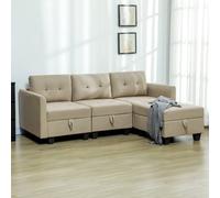 Convertible Modular Sectional Sofa w/ Storage Wood Frame Light Brown HOMCOM Light Brown One Size