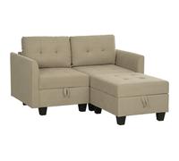 HOMCOM Convertible Modular Sectional Sofa with Storage, Tufted 2 Seater Sofa Set, L Shaped Couch with Ottoman, Wood Frame for Living Room Light Brown