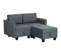 HOMCOM Convertible Modular Sectional Sofa with Storage, Tufted 2 Seater Sofa Set, L Shaped Couch with Ottoman, Wood Frame for Living Room Dark Grey