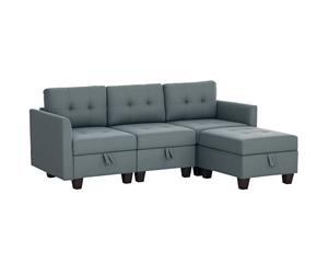 HOMCOM Convertible Modular Sectional Sofa with Storage, Tufted 3 Seater Sofa Set, L Shaped Couch with Ottoman, Wood Frame for Living Room Dark Grey