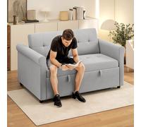 HOMCOM Convertible Pull Out Sleeper Sofa Bed Settee for Living Room, Grey