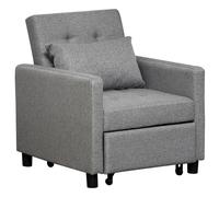 HOMCOM Convertible Single Chair Bed with Tufted Upholstered Fabric, Grey